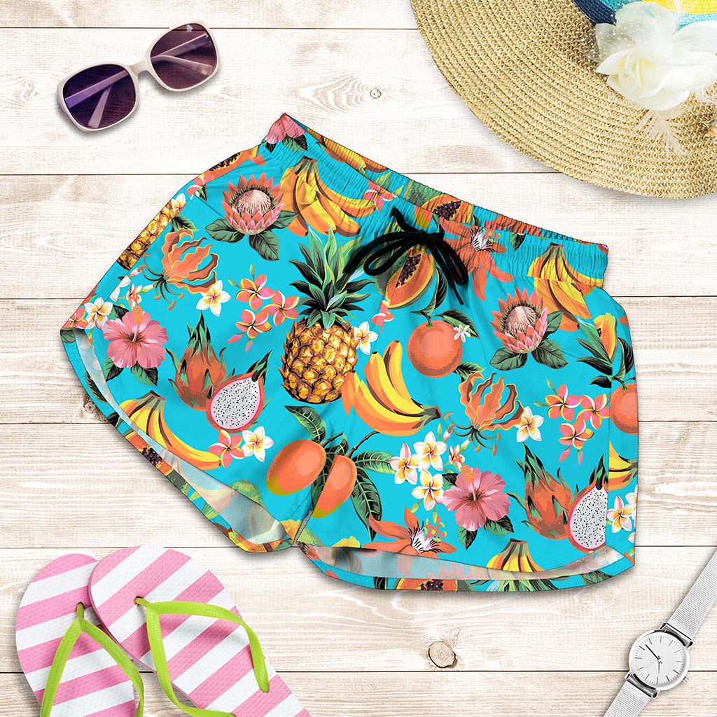 Vintage Tropical Fruits Pattern Print Women's Shorts