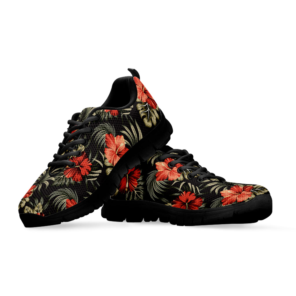 Vintage Tropical Hibiscus Floral Print Black Sneakers