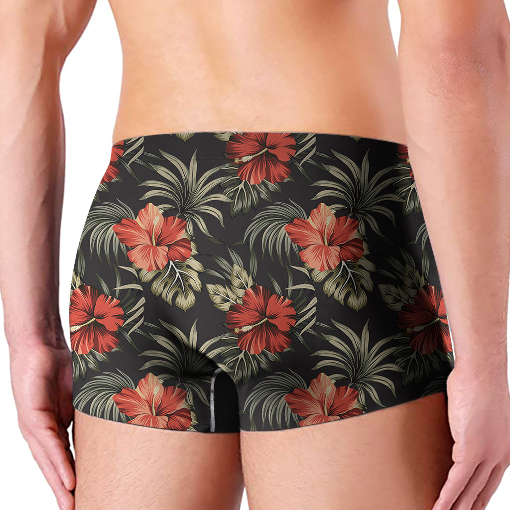 Vintage Tropical Hibiscus Floral Print Men's Boxer Briefs