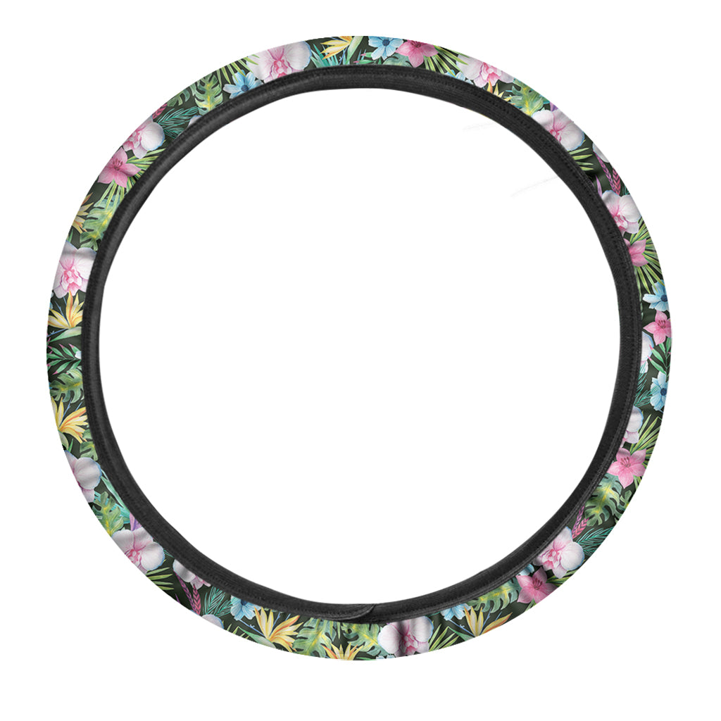 Vintage Tropical Jungle Hawaiian Print Car Steering Wheel Cover