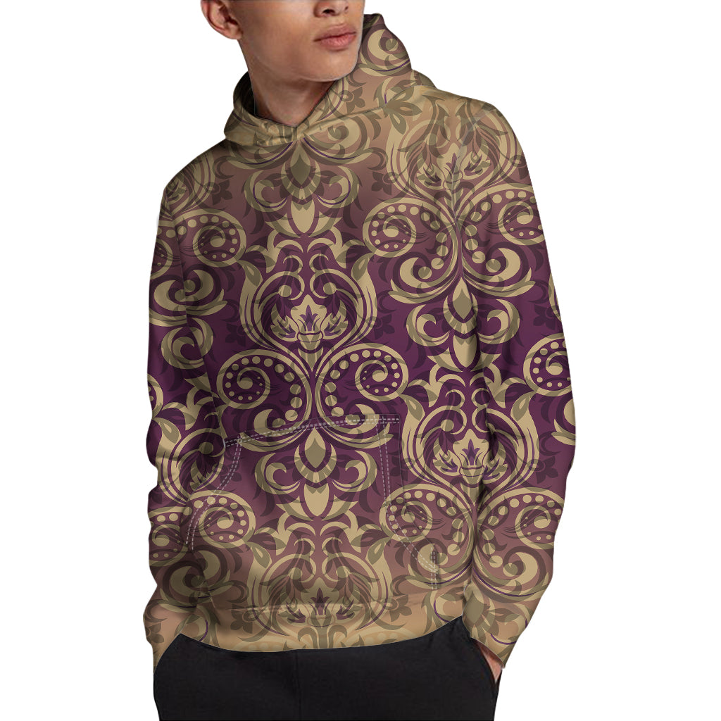 Vintage Western Damask Floral Print Pullover Hoodie