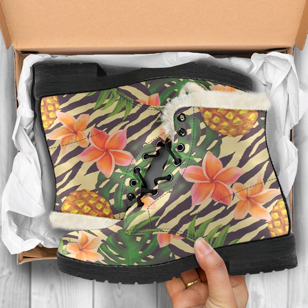 Vintage Zebra Pineapple Pattern Print Comfy Boots GearFrost