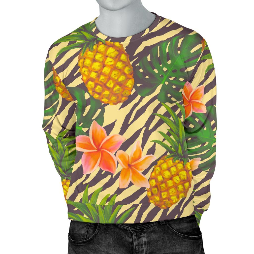 Vintage Zebra Pineapple Pattern Print Men's Crewneck Sweatshirt GearFrost