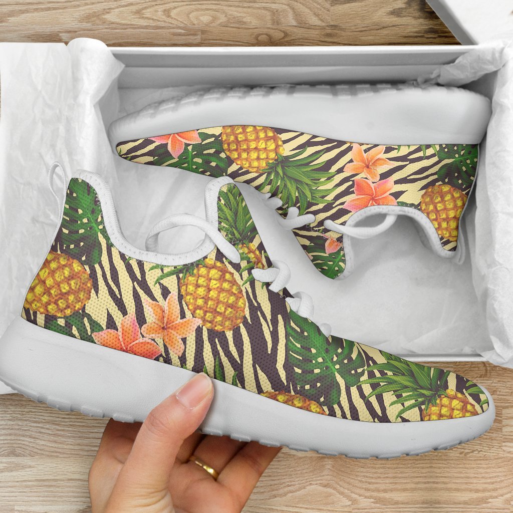 Vintage Zebra Pineapple Pattern Print Mesh Knit Shoes GearFrost