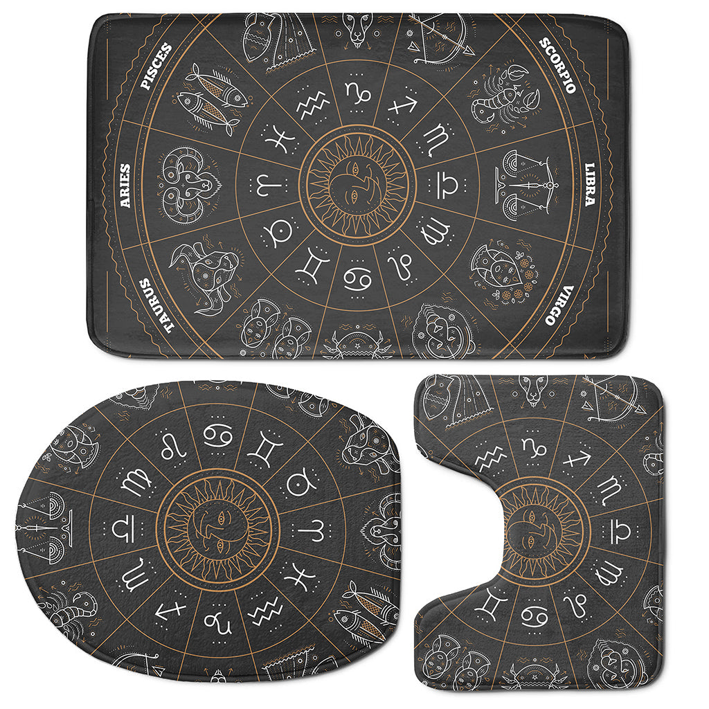 Vintage Zodiac Circle Print 3 Piece Bath Mat Set