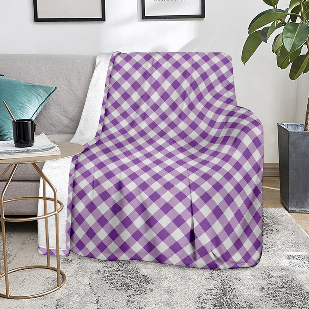 Violet And White Gingham Pattern Print Blanket