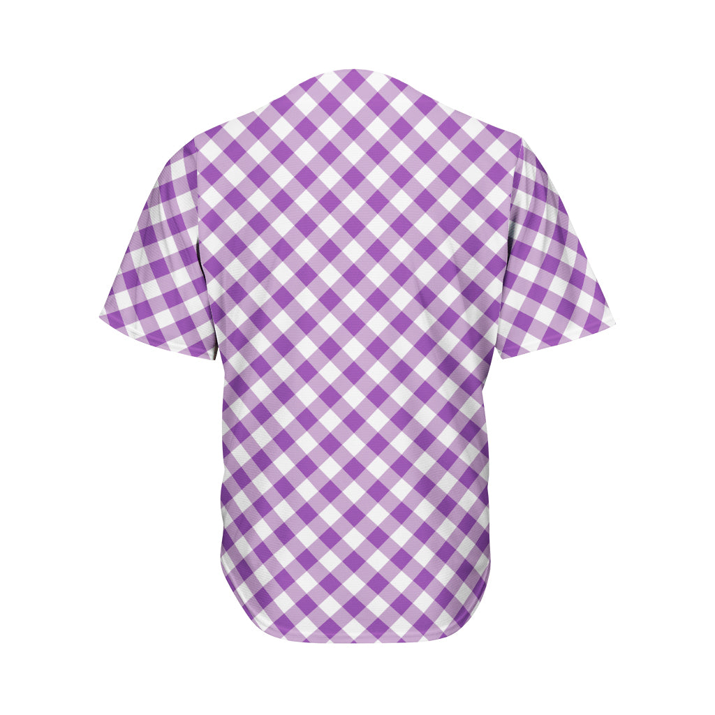 Violet And White Gingham Pattern Print Men's Baseball Jersey