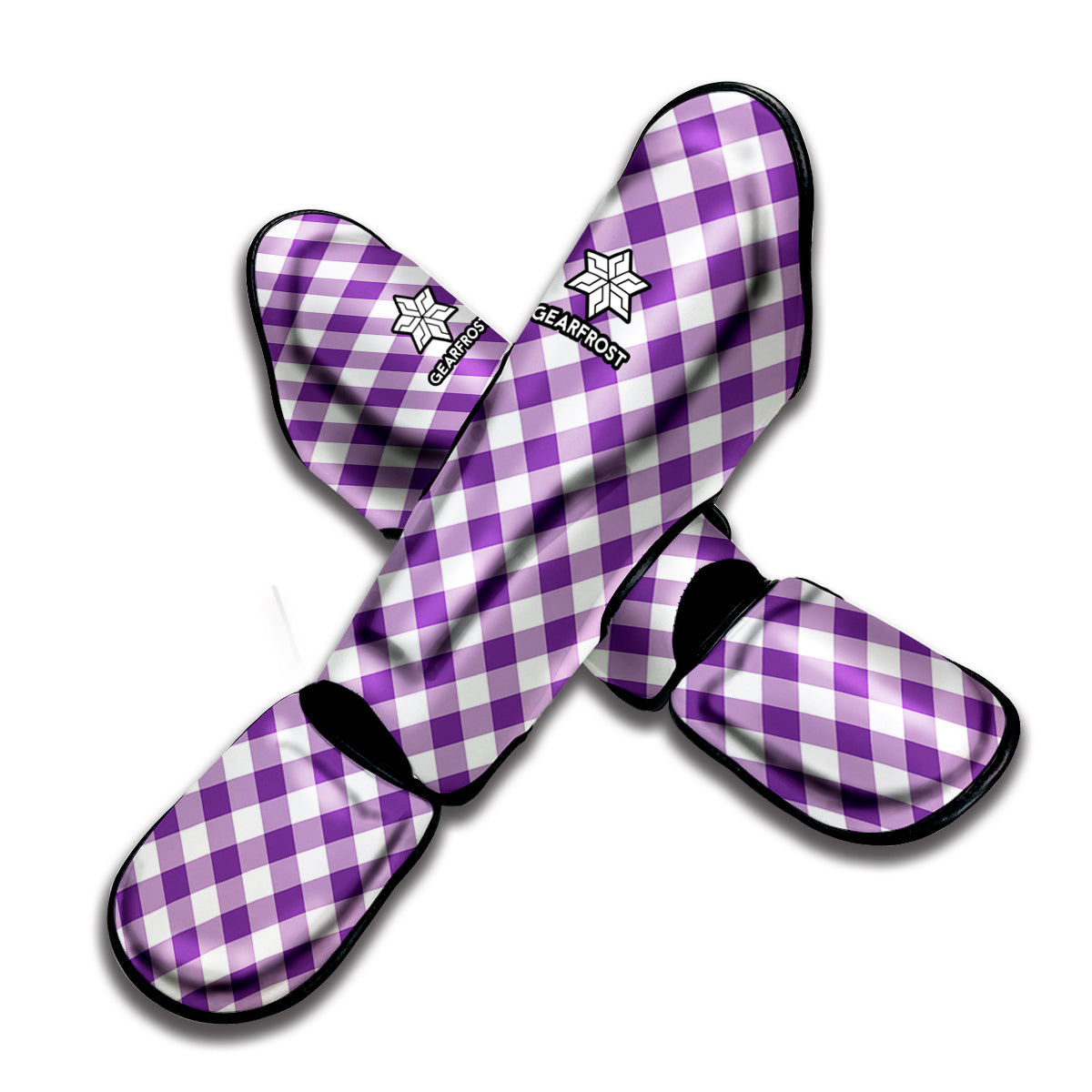 Violet And White Gingham Pattern Print Muay Thai Shin Guard