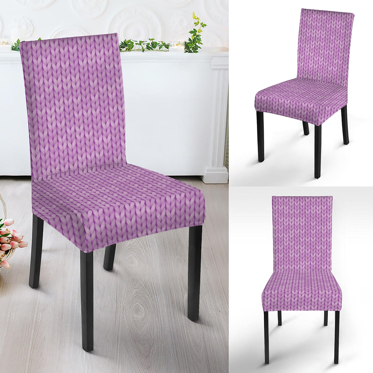 Violet Knitted Pattern Print Dining Chair Slipcover