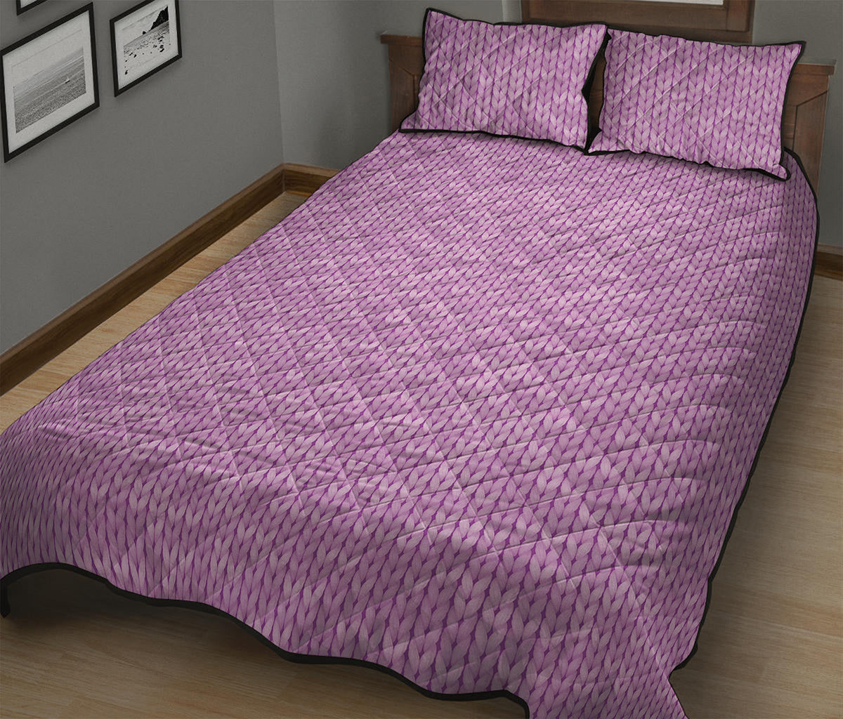 Violet Knitted Pattern Print Quilt Bed Set