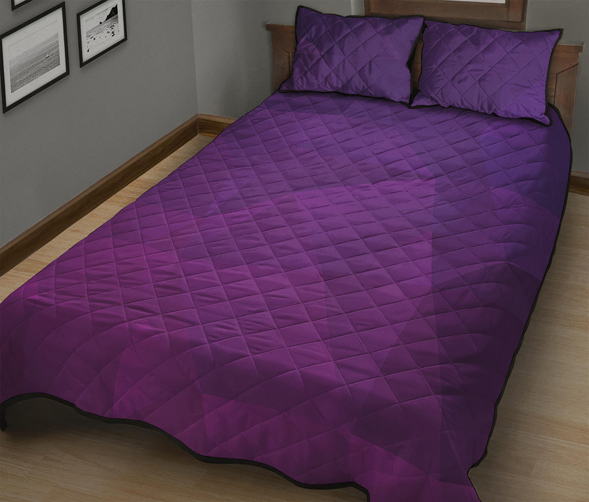 Violet Polygonal Geometric Print Quilt Bed Set