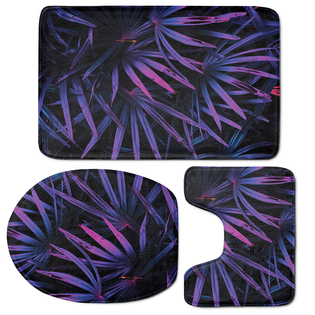 Violet Tropical Leaves Print 3 Piece Bath Mat Set