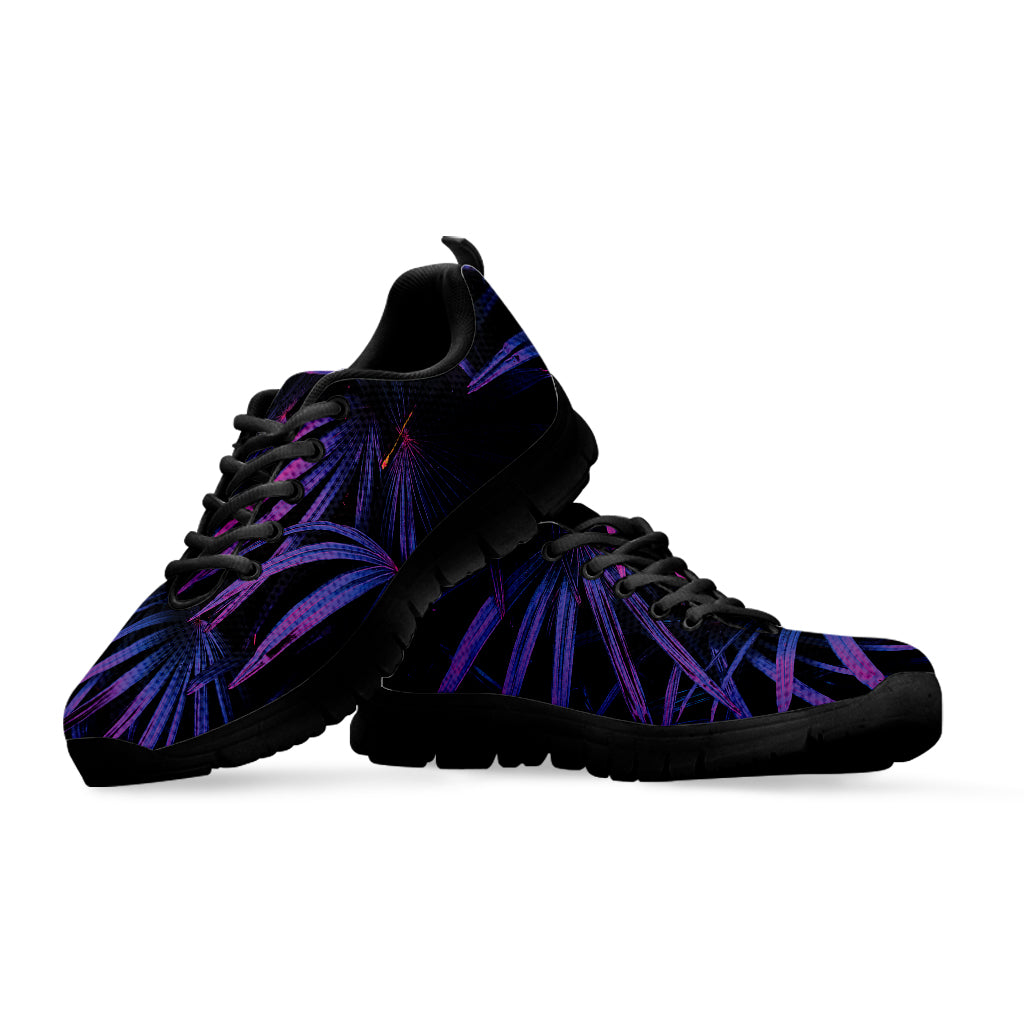 Violet Tropical Leaves Print Black Sneakers