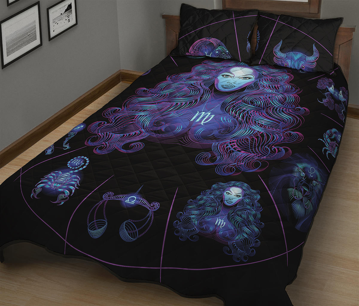 Virgo And Astrological Signs Print Quilt Bed Set