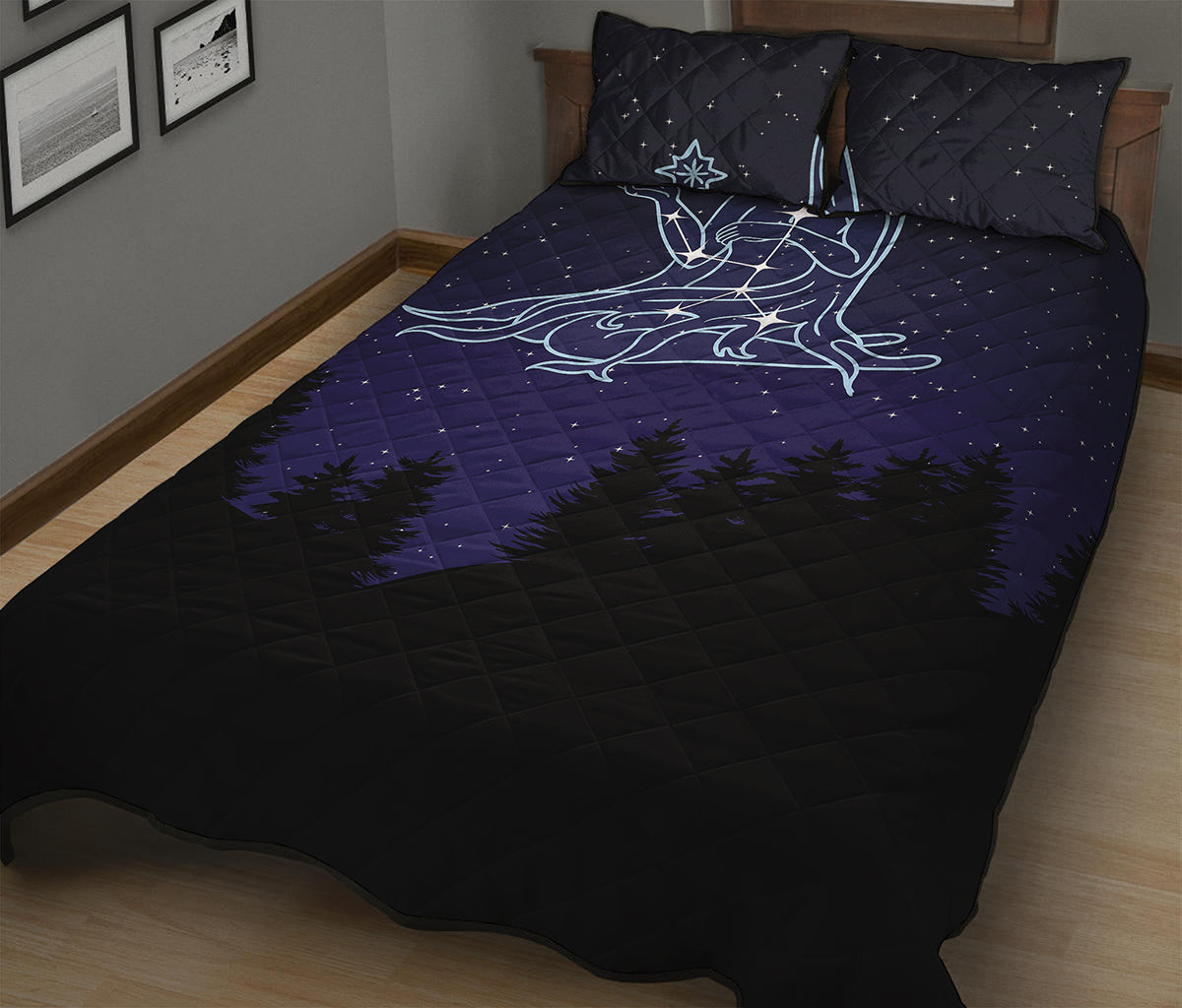 Virgo Constellation Print Quilt Bed Set