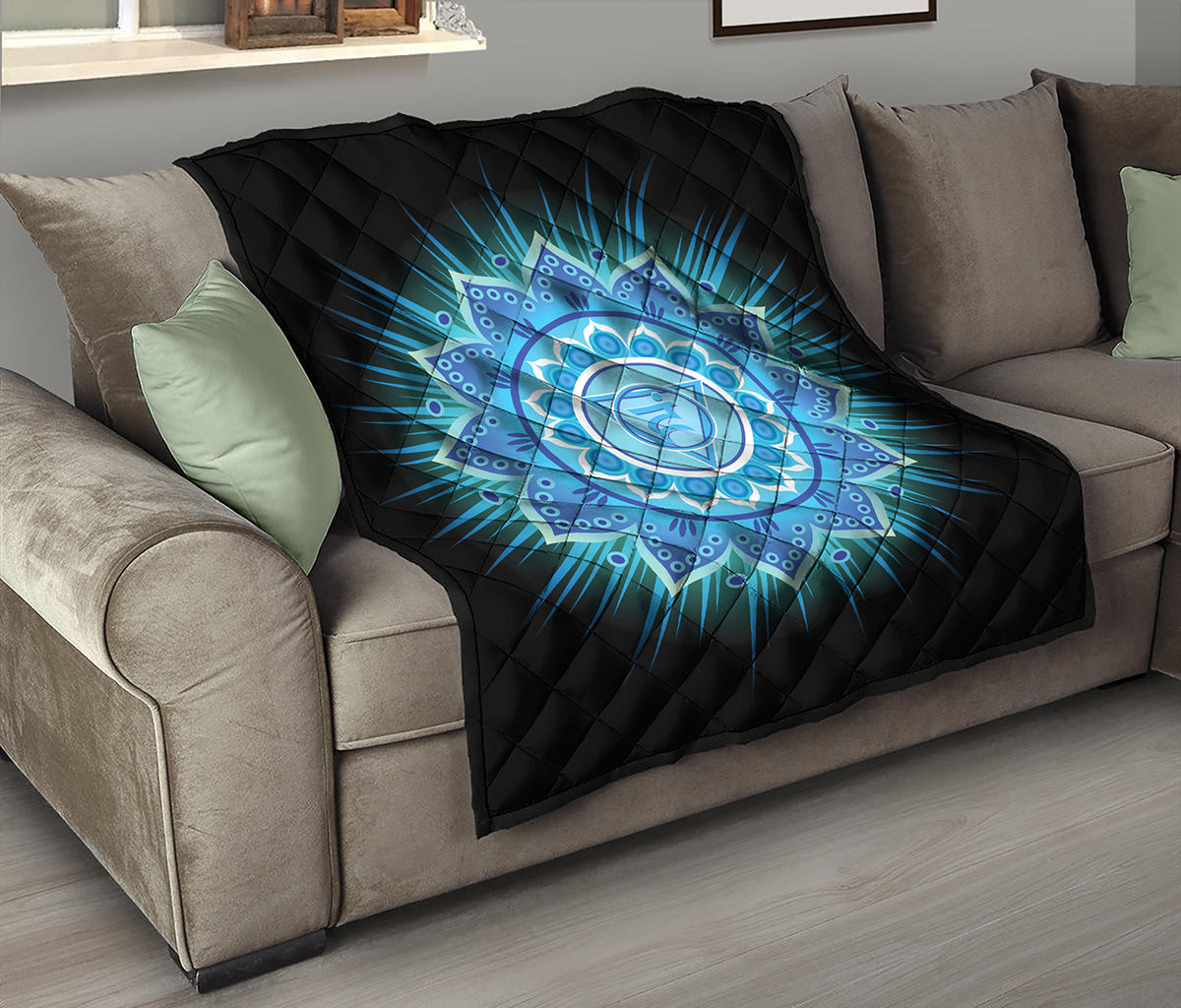 Vishuddha Chakra Mandala Print Quilt