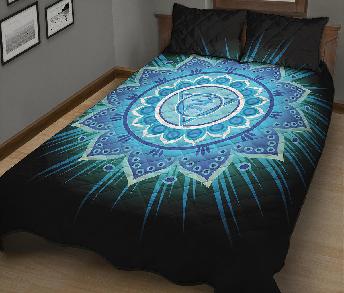 Vishuddha Chakra Mandala Print Quilt Bed Set