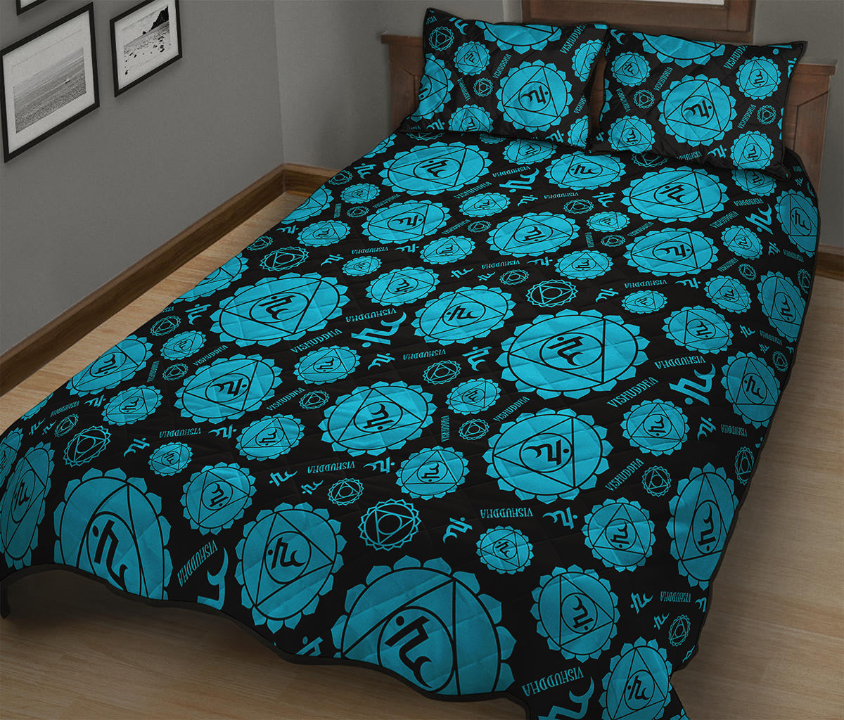 Vishuddha Chakra Pattern Print Quilt Bed Set