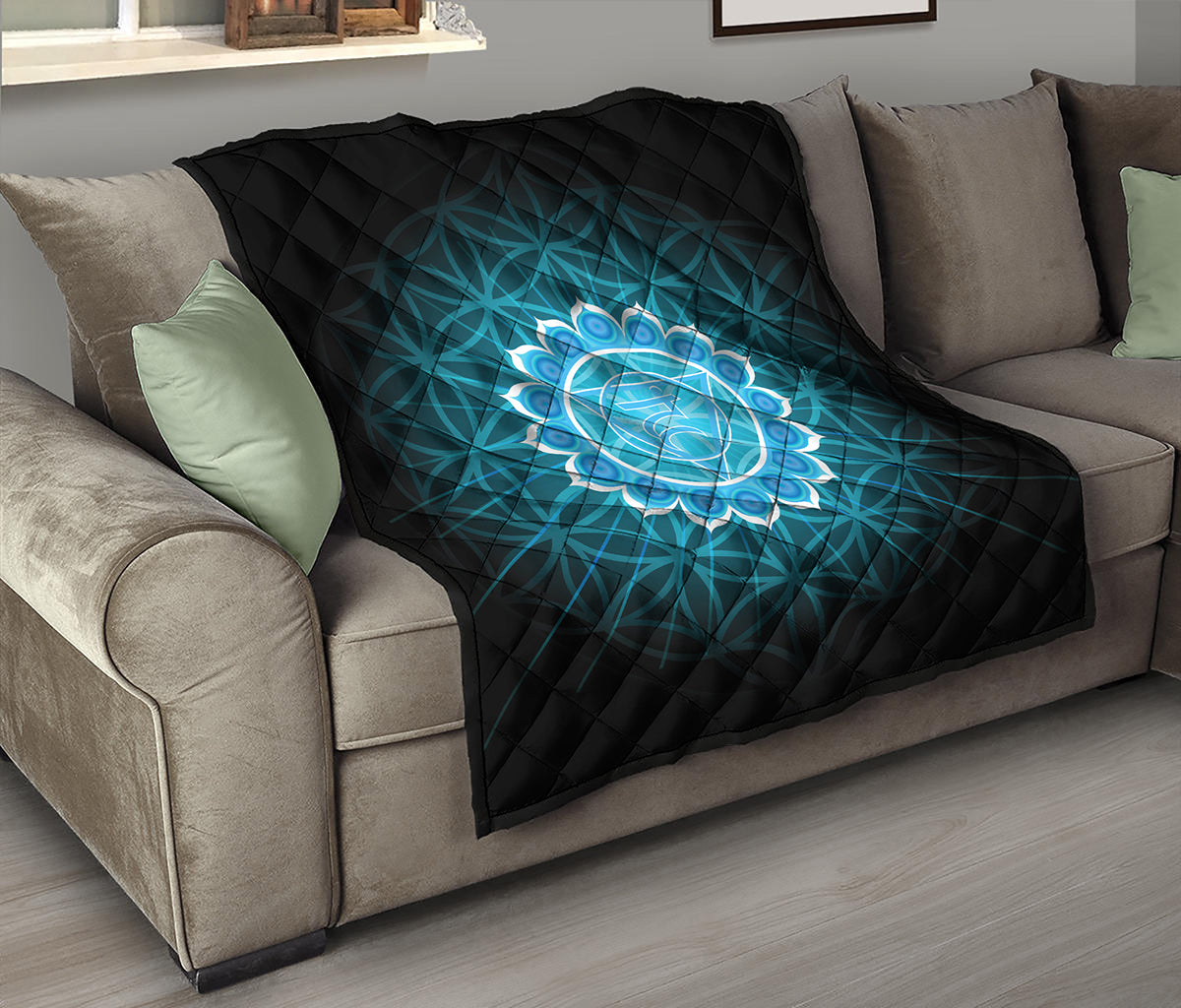 Vishuddha Chakra Spiritual Print Quilt