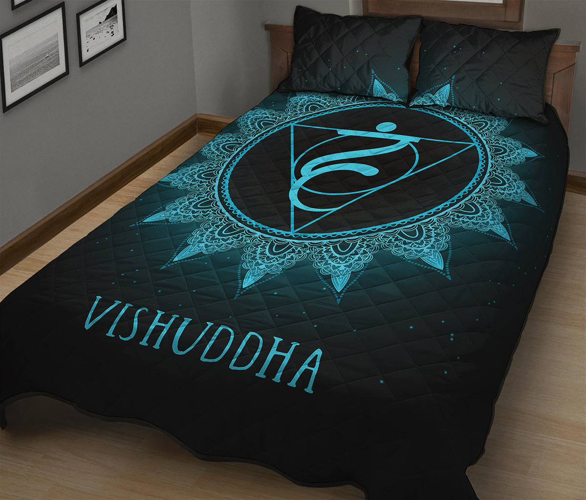 Vishuddha Chakra Symbol Print Quilt Bed Set