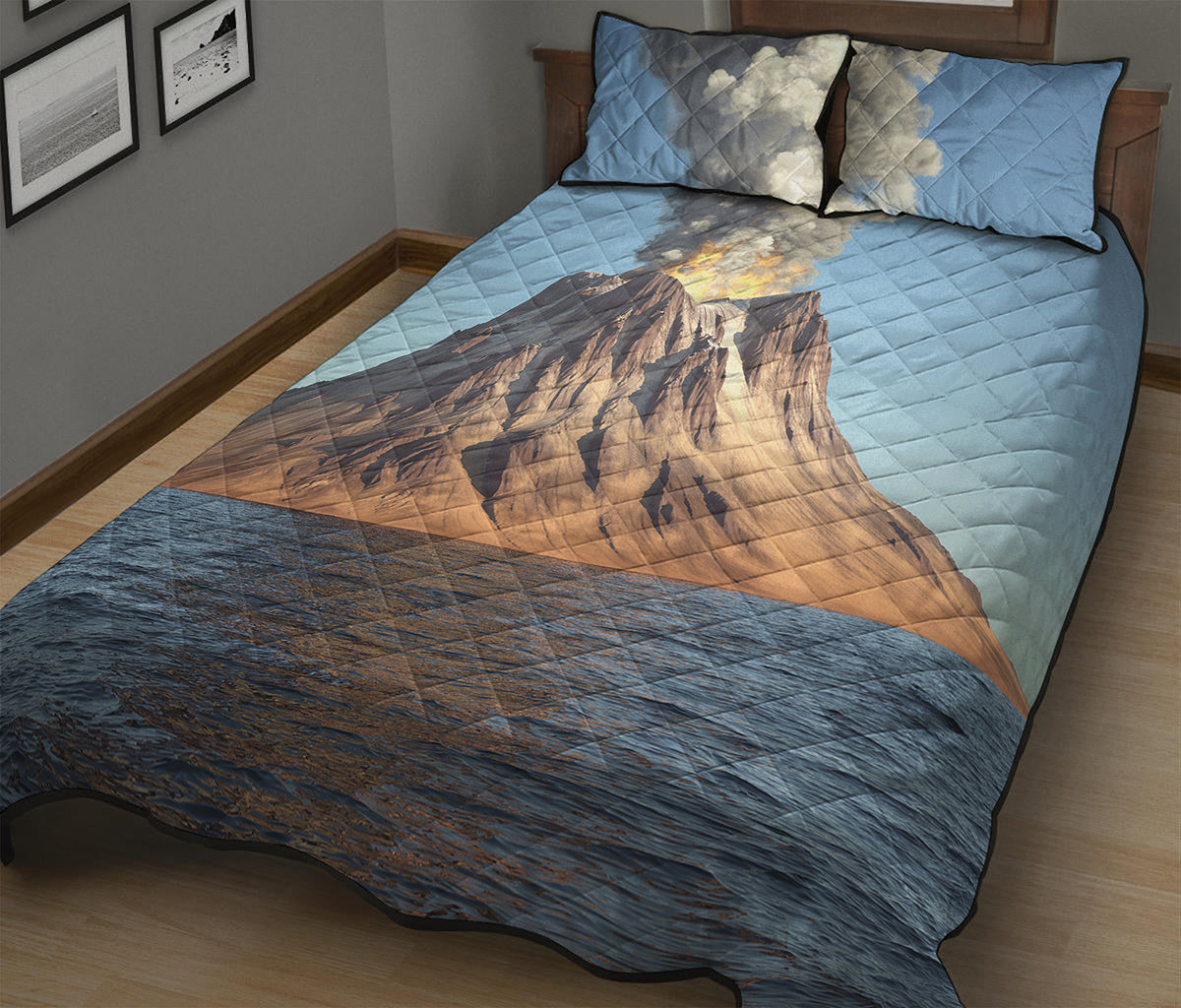 Volcanic Mountain Print Quilt Bed Set