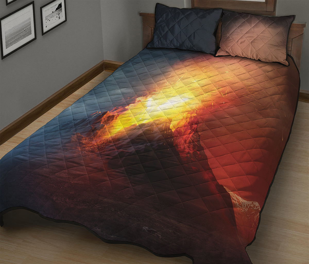 Volcano Eruption Print Quilt Bed Set