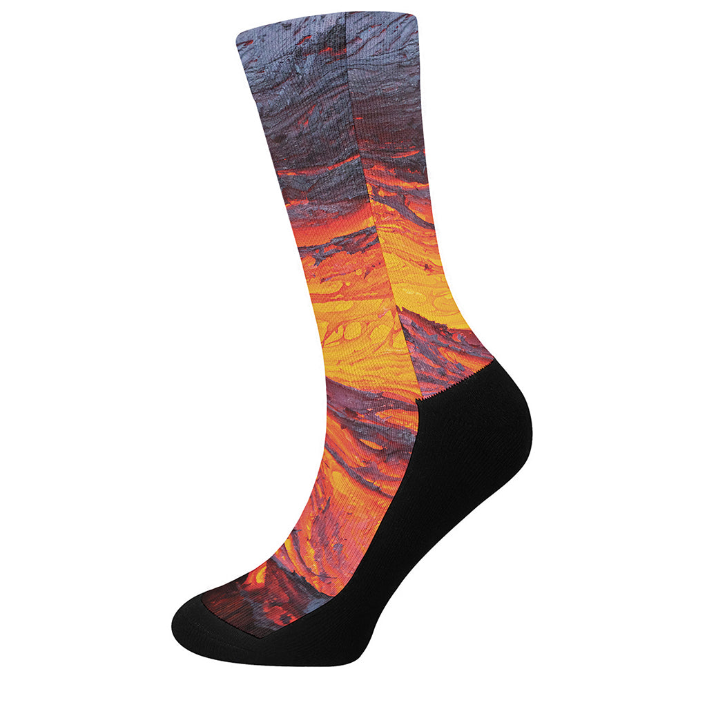 Volcano Lava Print Crew Socks