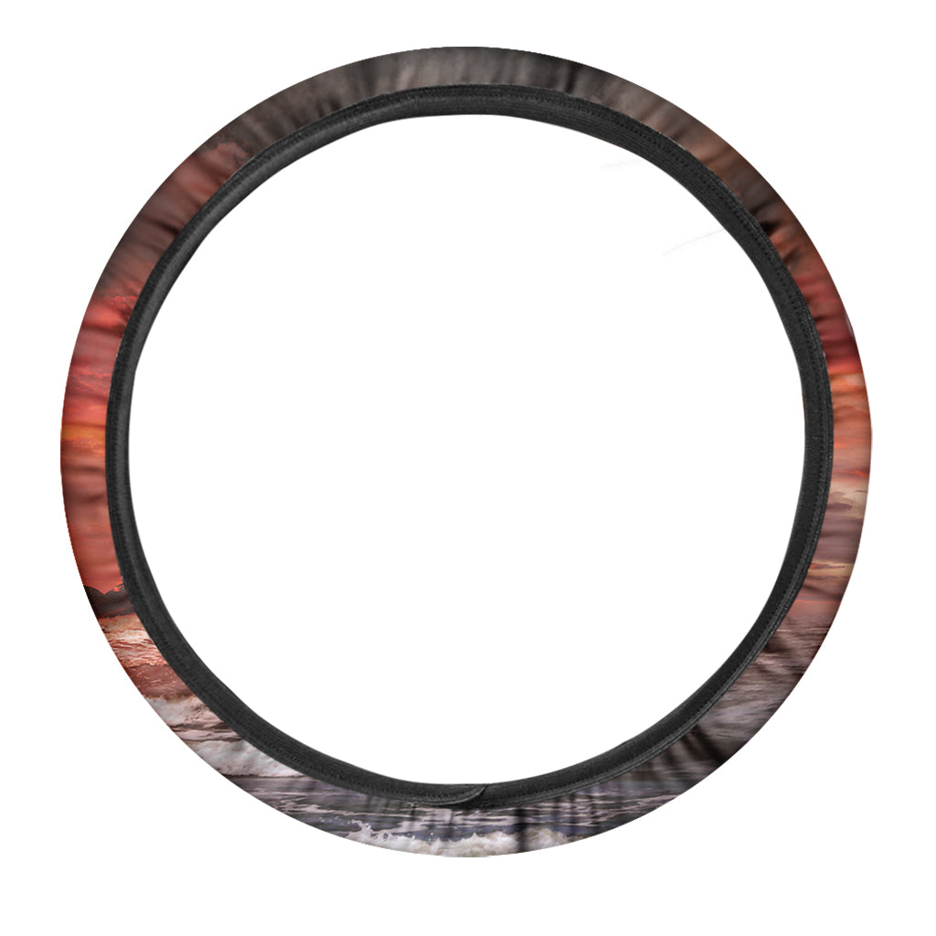 Volcano On The Sea Print Car Steering Wheel Cover