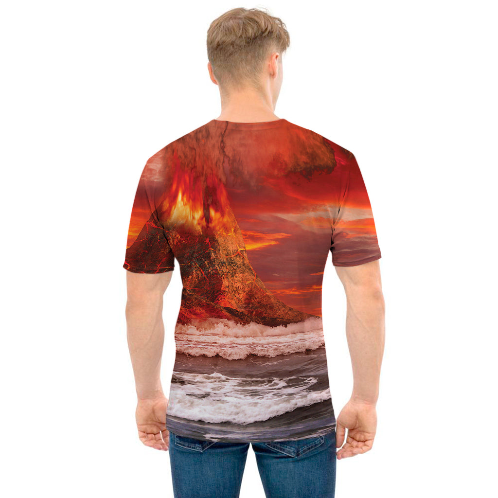 Volcano On The Sea Print Men's T-Shirt