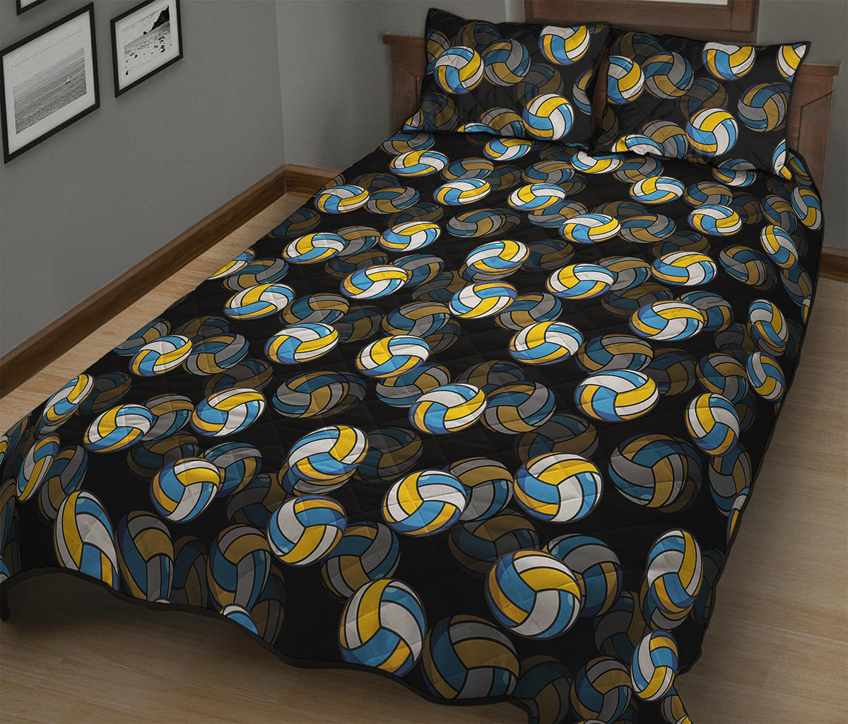 Volleyball Pattern Print Quilt Bed Set