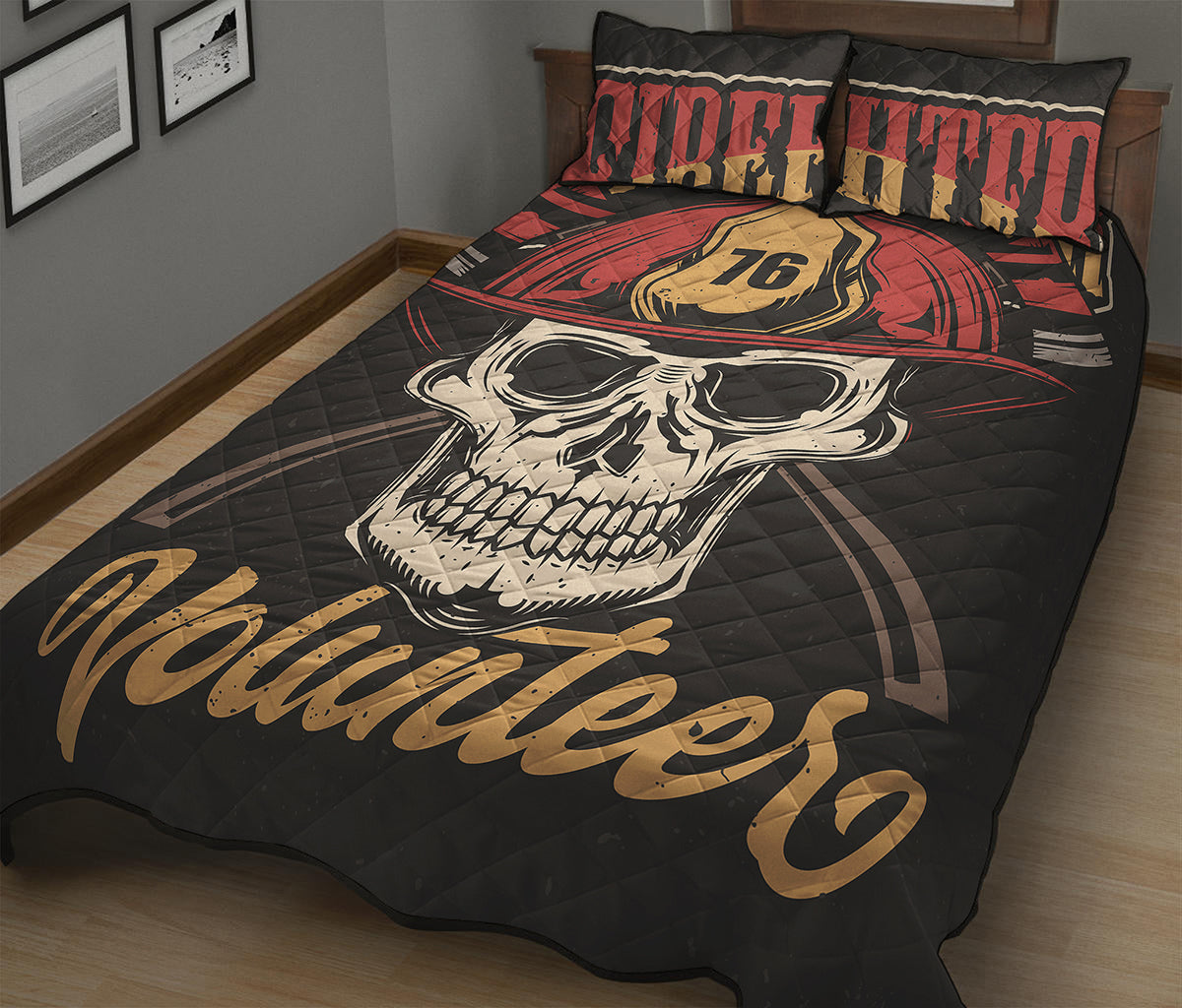 Volunteer Firefighter Print Quilt Bed Set