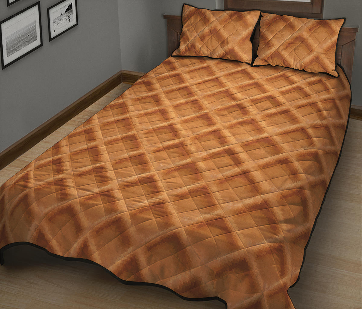 Waffle Pattern Print Quilt Bed Set