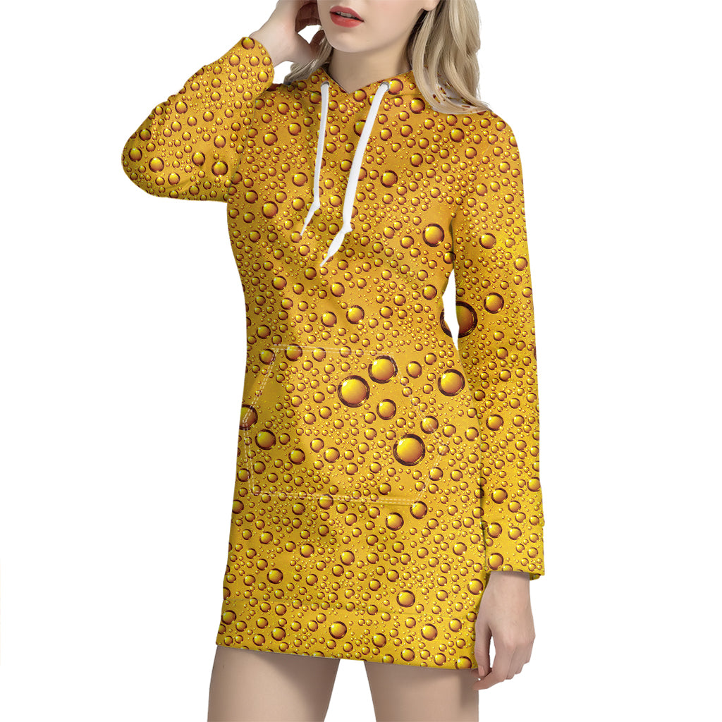 Water Drops On Beer Print Hoodie Dress