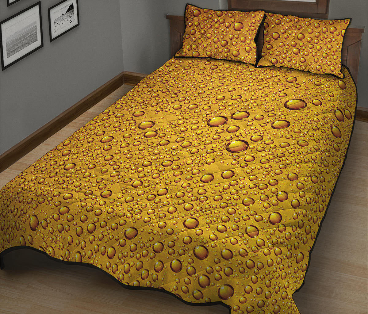 Water Drops On Beer Print Quilt Bed Set