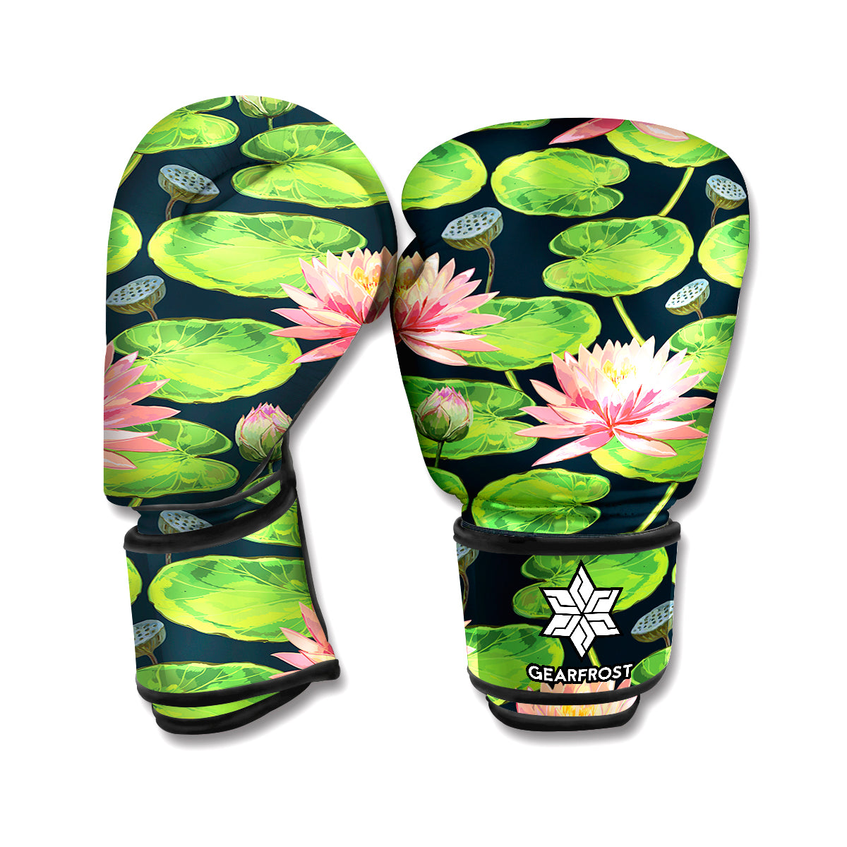 Water Lily Flower Pattern Print Boxing Gloves
