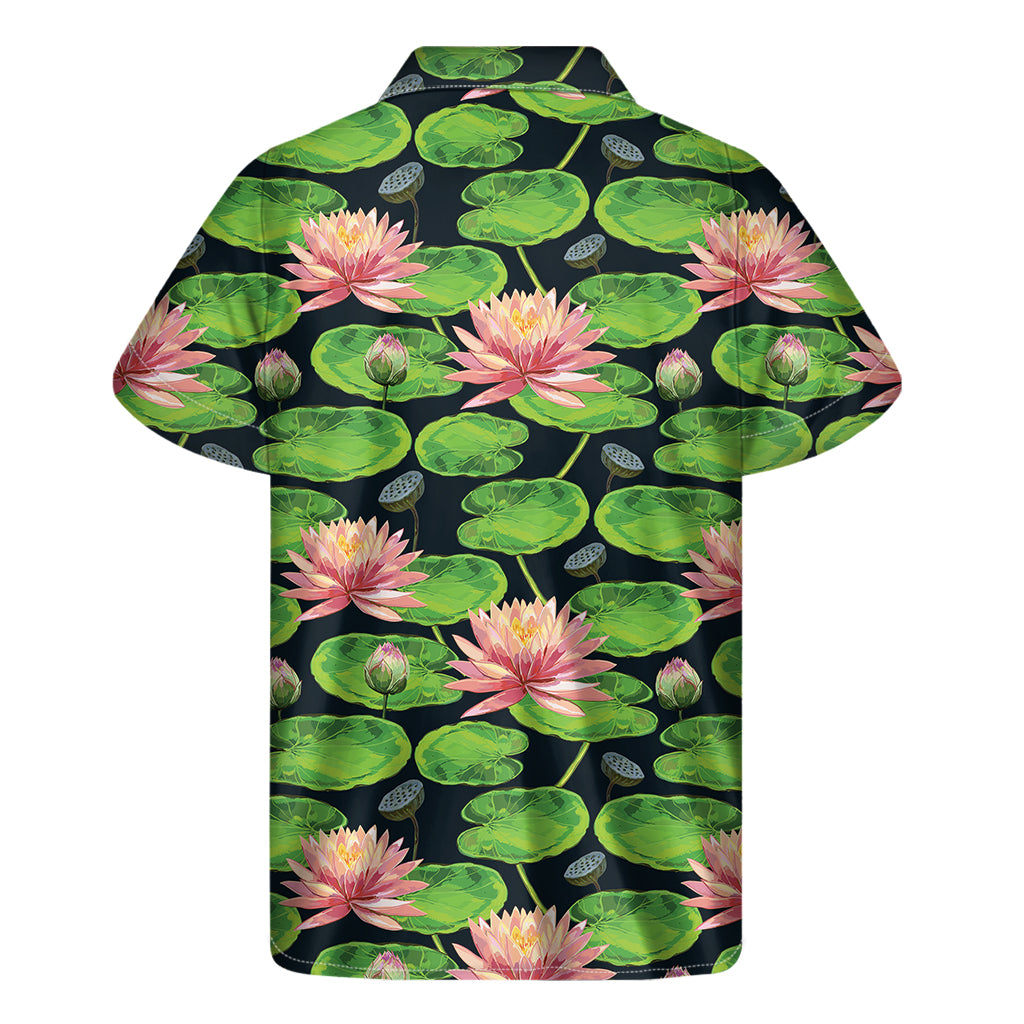 Water Lily Flower Pattern Print Men's Short Sleeve Shirt