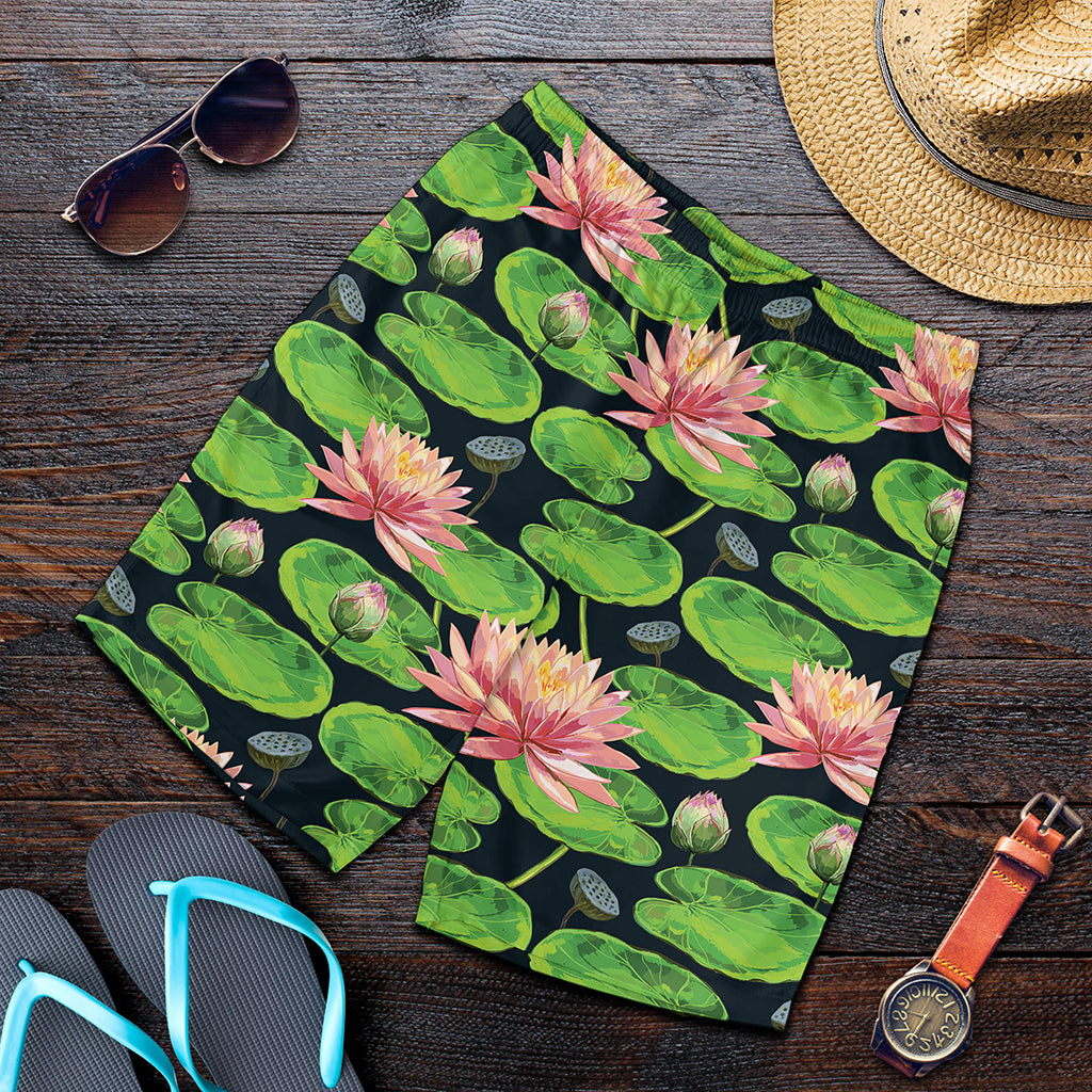 Water Lily Flower Pattern Print Men's Shorts