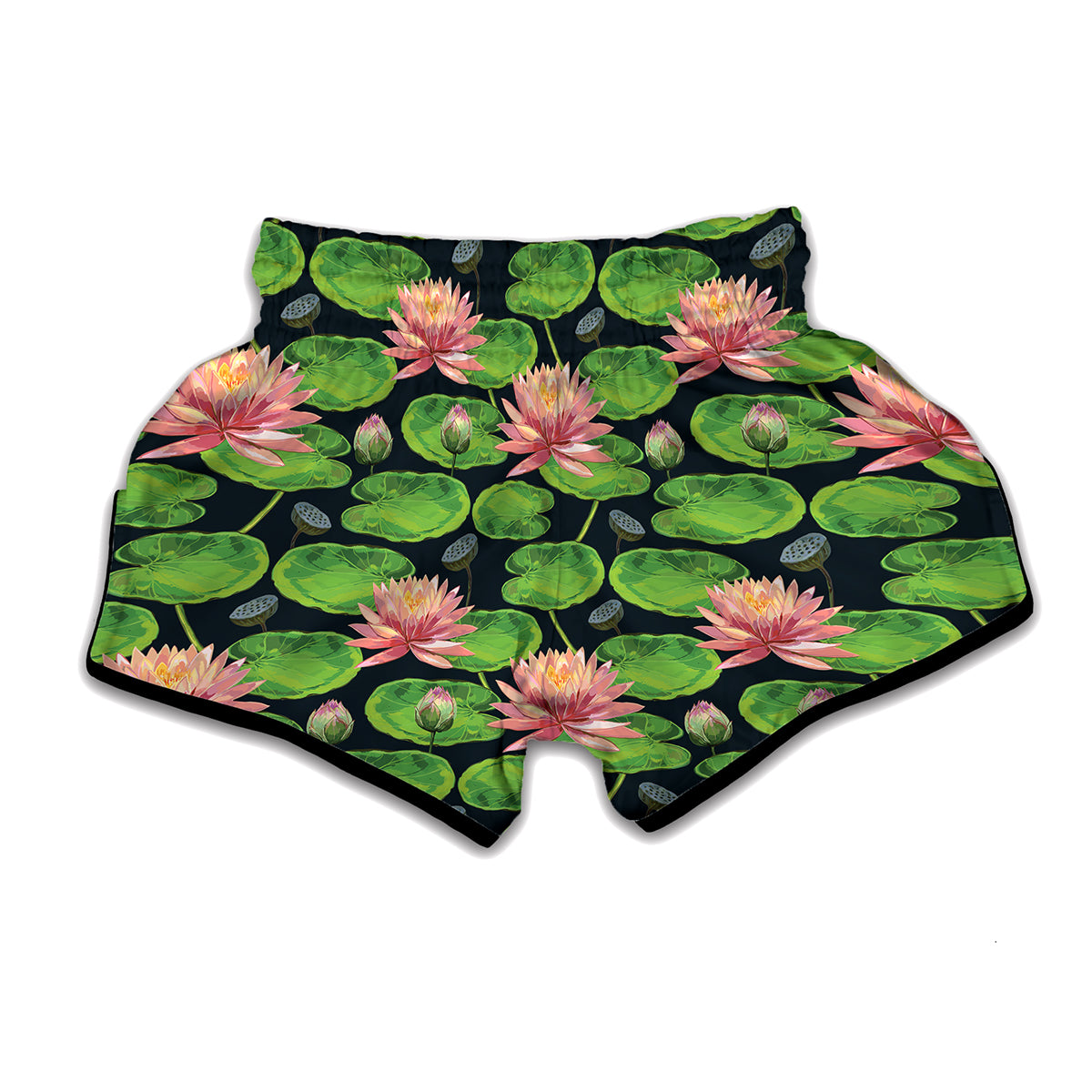 Water Lily Flower Pattern Print Muay Thai Boxing Shorts