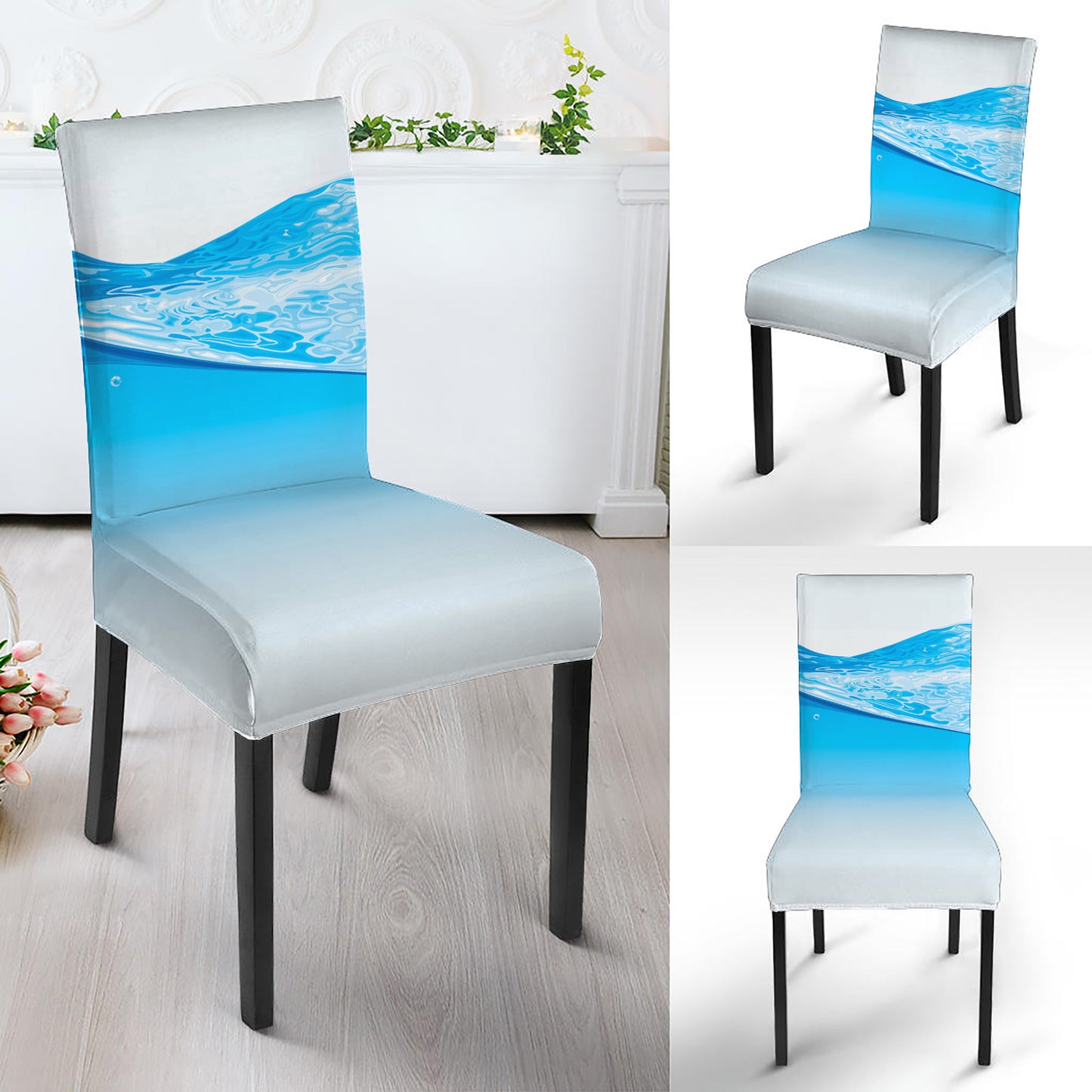 Water Wave Print Dining Chair Slipcover