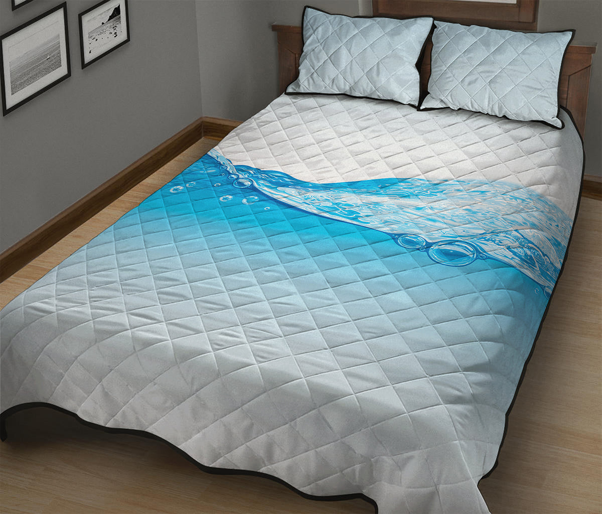 Water Wave Print Quilt Bed Set