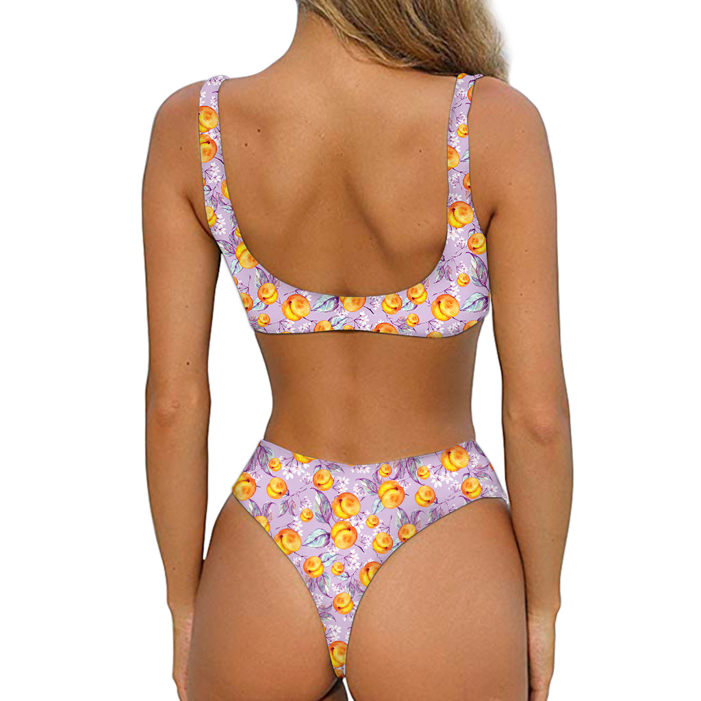 Watercolor Apricot Fruit Pattern Print Front Bow Tie Bikini