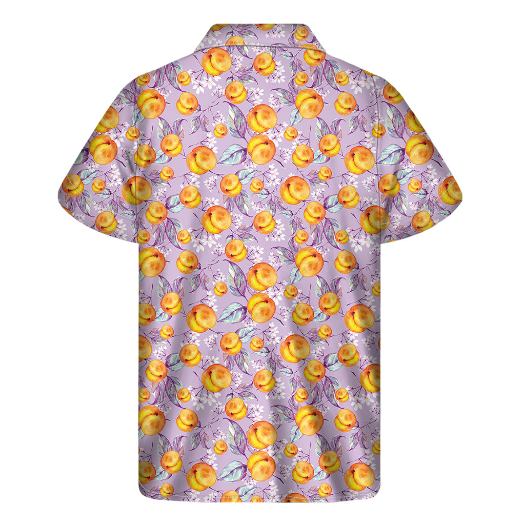 Watercolor Apricot Fruit Pattern Print Men's Short Sleeve Shirt