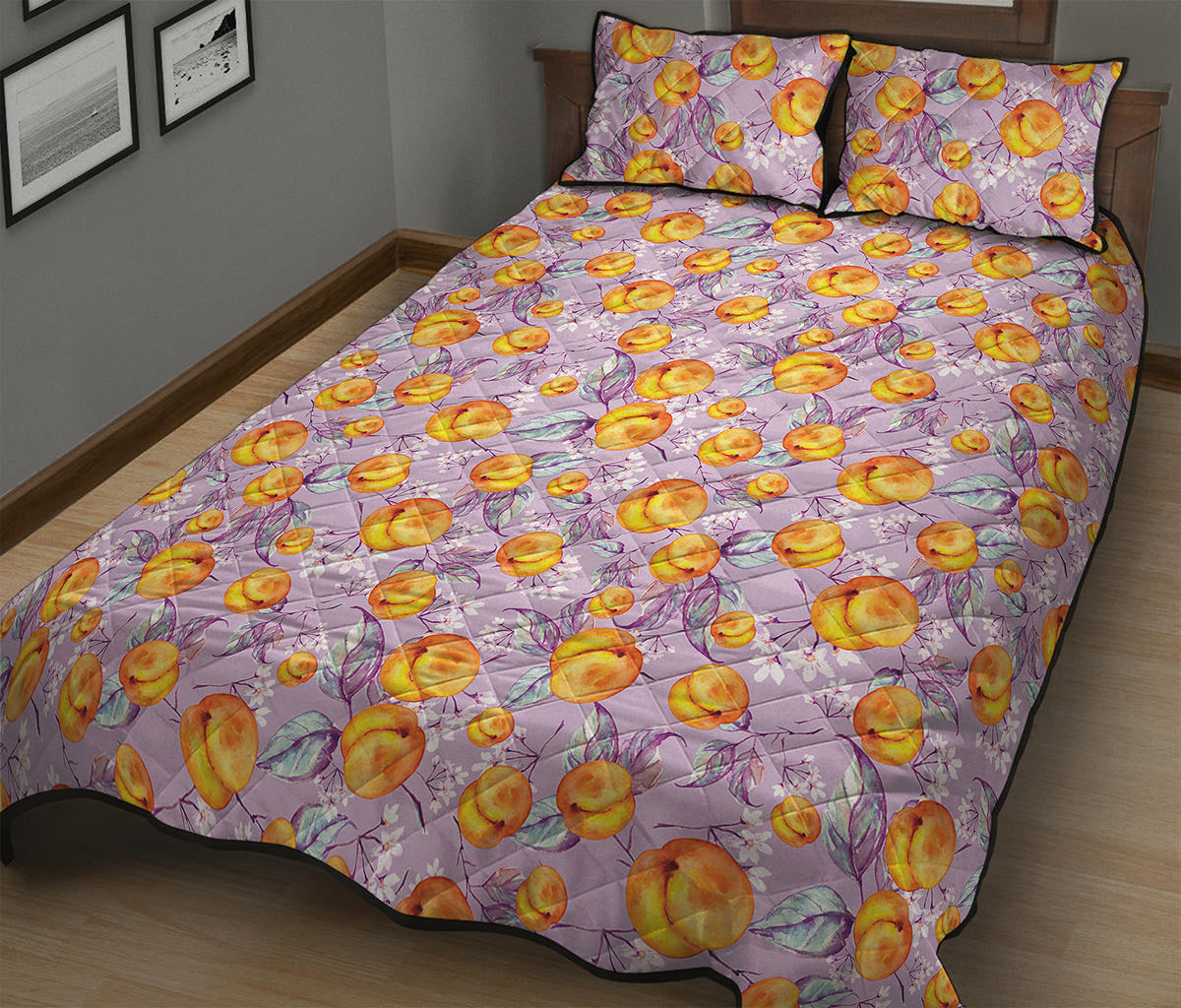Watercolor Apricot Fruit Pattern Print Quilt Bed Set