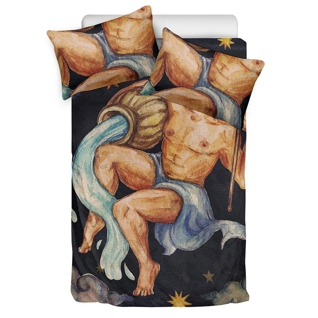 Watercolor Aquarius Zodiac Sign Print Duvet Cover Bedding Set