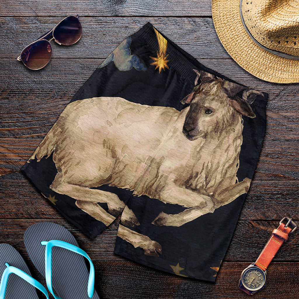 Watercolor Aries Zodiac Sign Print Men's Shorts