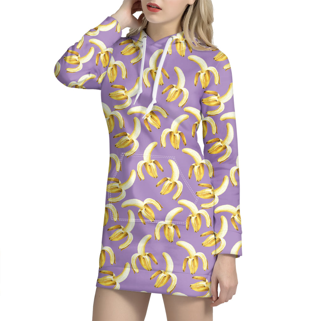 Watercolor Banana Pattern Print Hoodie Dress