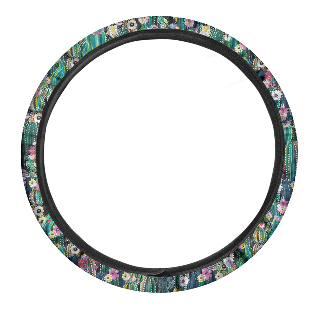 Watercolor Blooming Cactus Print Car Steering Wheel Cover