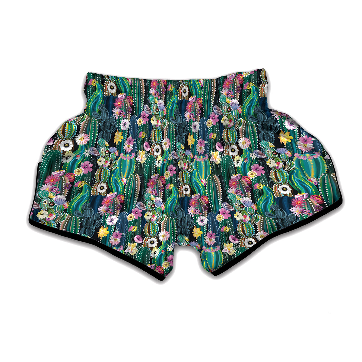 Watercolor Blooming Cactus Print Muay Thai Boxing Shorts