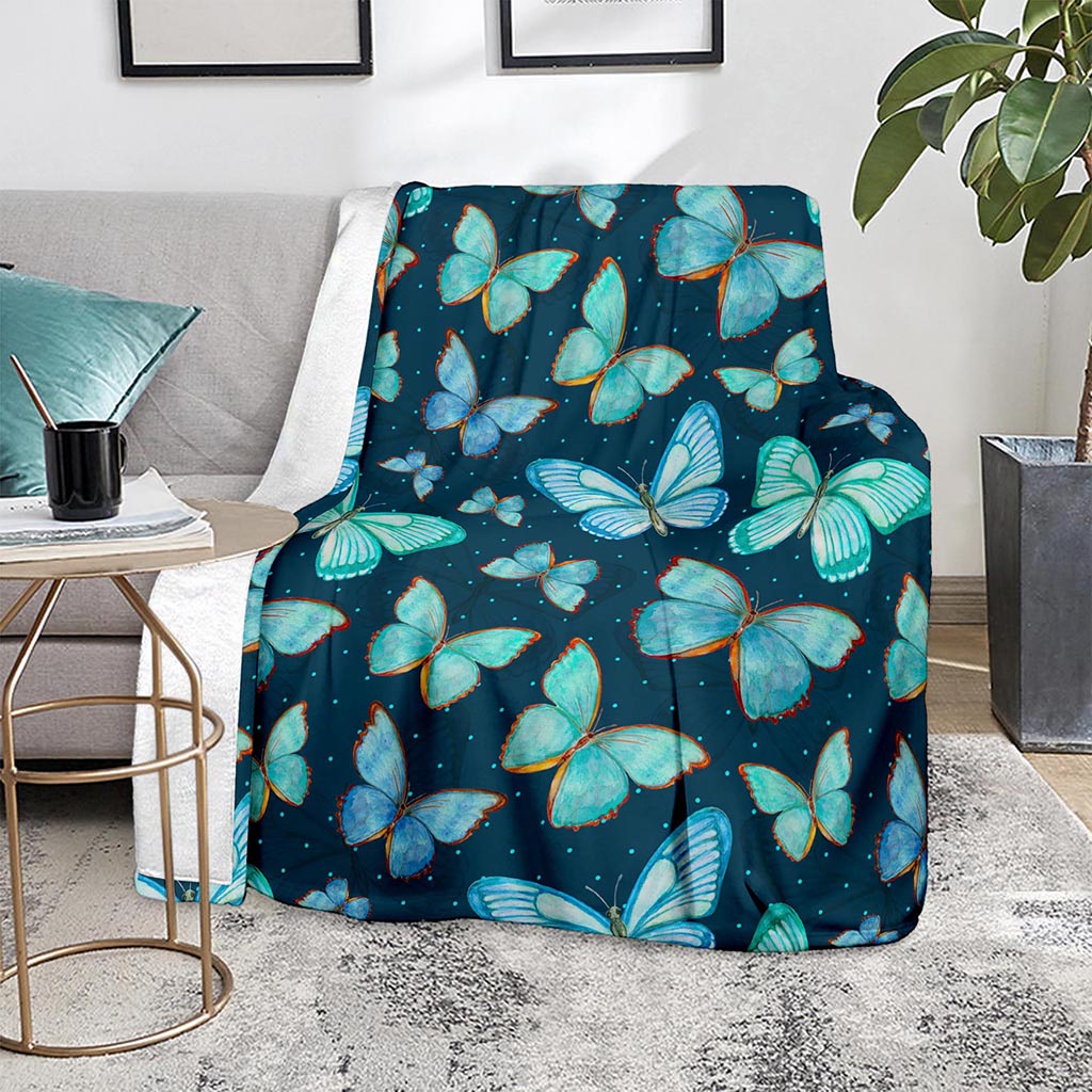 Watercolor Blue Butterfly Pattern Print Blanket