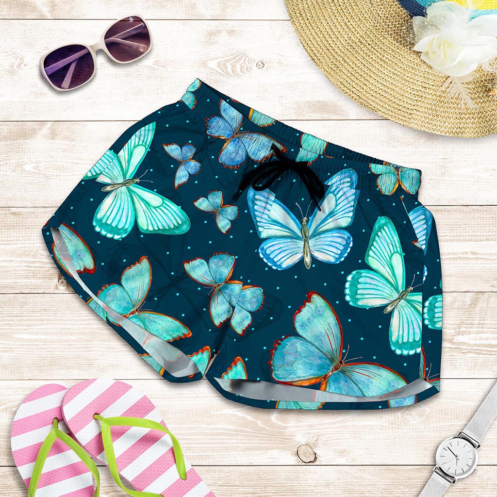 Watercolor Blue Butterfly Pattern Print Women's Shorts
